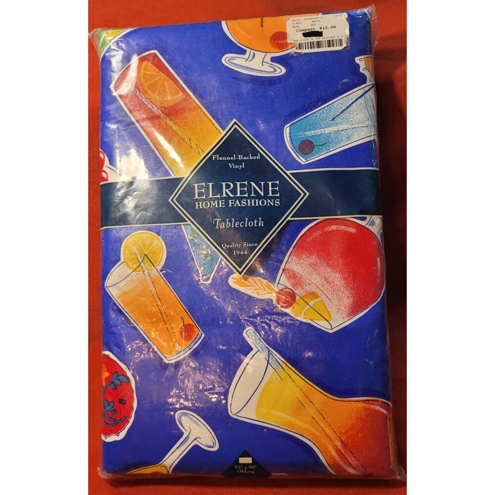 NOS Cocktails Themed Erlene Home Fashions 52" X 90" Tablecloth Table Cover